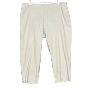 J Jill Pants Womens Large Light Grey Linen Stretch Cropped Pull On Elastic Waist